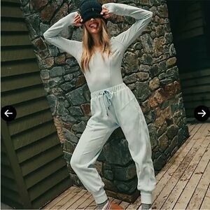Free People Movement NWOT Make It Count Baby Blue Long Sleeve Jumpsuit size Med